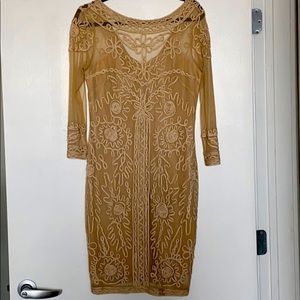 Champagne color sheer overlay dress!